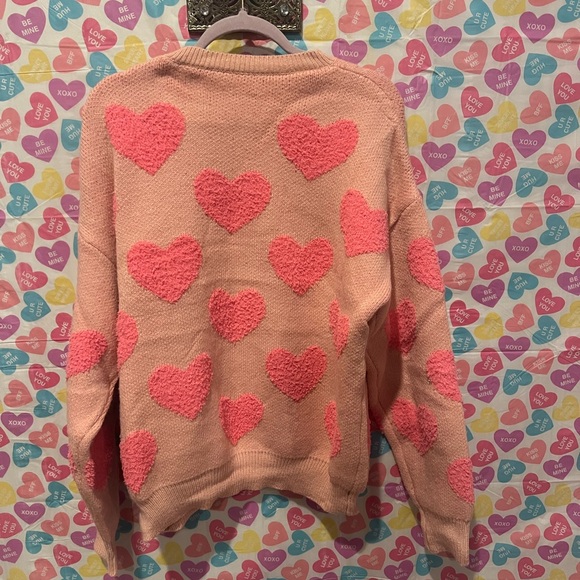 Pink heart long sleeve with pink hearts that are fuzzy and fun - Picture 2 of 5